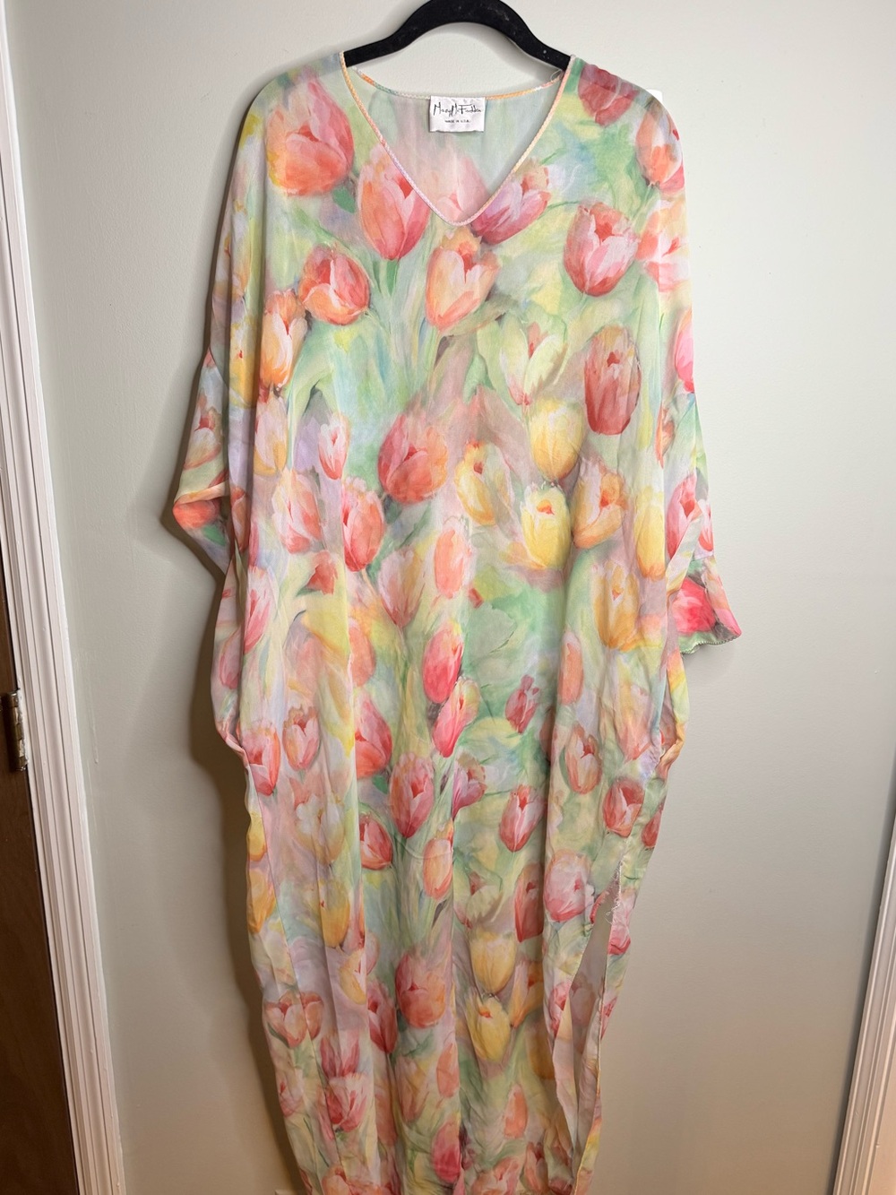 VTG Mary McFadden Long Caftan Mumu House Dress Tulip Floral Pattern - One Size